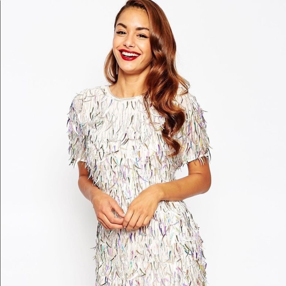 Red Carpet Glam! ASOS sparkle fringe dress Size 8